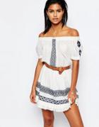Tularosa Off Shoulder Baxter Dress With Embroidery - White