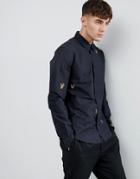 Versace Jeans Slim Shirt With All Over Embroidery - Black