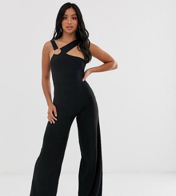 Club L London Petite Jumpsuit With Hardware Back Detail In Black - Black