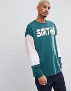 Asos Design Oversized Longline Long Sleeve T-shirt With Color Block And Smiths Print - Green