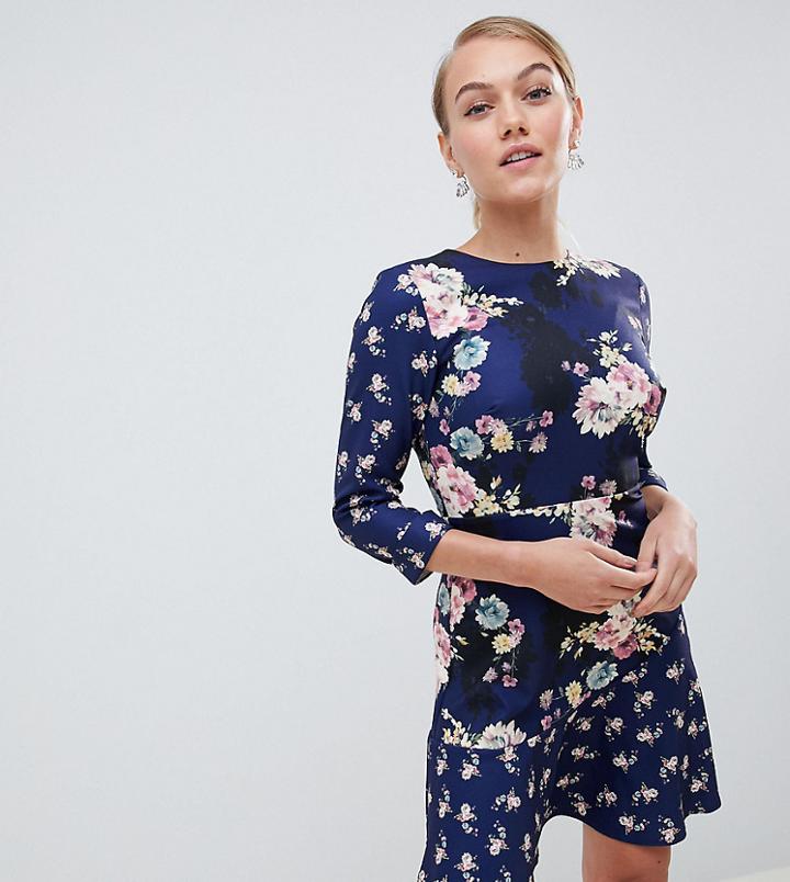 Little Mistress Petite All Over Contrast Printed Mini Skater Tea Dress-multi