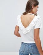 Asos Top With Ruffle & V Back Detail - White