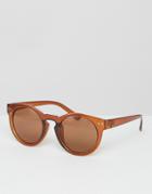 Asos Chunky Round Sunglasses In Crystal Brown - Brown