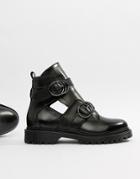 Bronx Box Chunky Leather Cut Out Buckle Detail Ankle Boots - Black