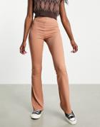 Topshop Skinny Ribbed Flared Pants In Caramel-brown