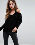 New Look Knitted Cold Shoulder Sweater - Black