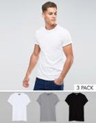 Asos 3 Pack T-shirt With Crew Neck And Roll Sleeve Save - Multi