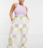 Daisy Street Plus Relaxed Sweatpants Set In Patchwork Pastel-multi
