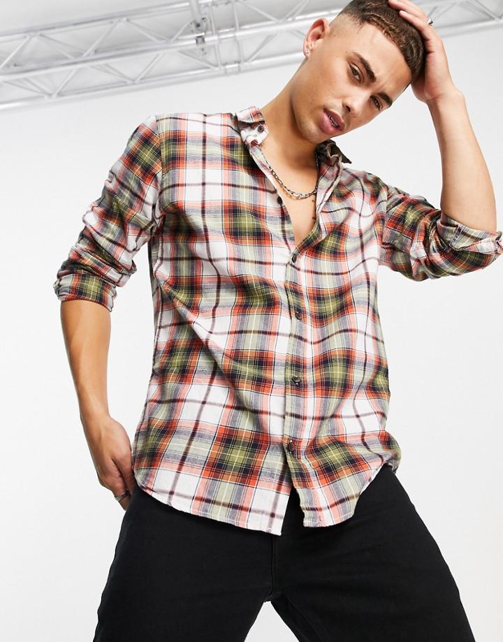 Jack & Jones Originals Plaid Shirt In Khaki & Red-multi
