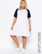 Asos Curve Swing Dress With Contrast Raglan - White