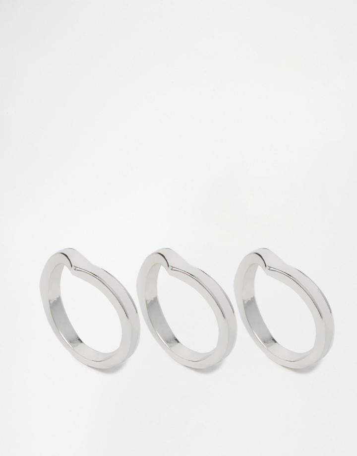 Asos Pack Of 3 Chevron Rings - Silver