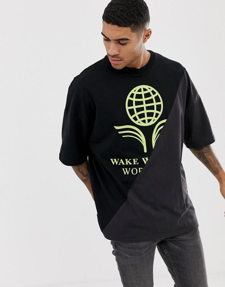 Bershka Oversized T-shirt In Black With Chest Print - Black