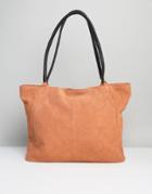Asos Suede Shopper Bag With Wrap Handle - Orange