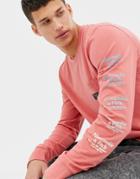 Abercrombie & Fitch Pocket Logo Sleeve Print Long Sleeve Top In Coral - Red