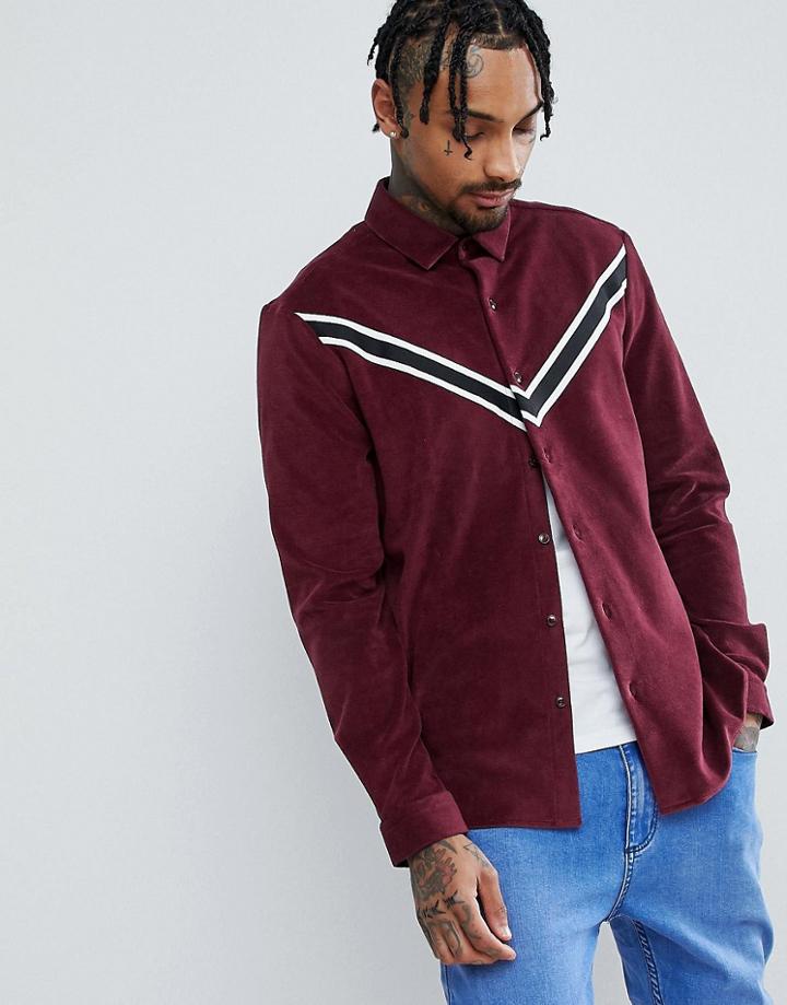 Asos Regular Fit Velour Shirt With Taping Detail - Red
