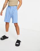Asos Design Wide Smart Shorts In Blue-blues