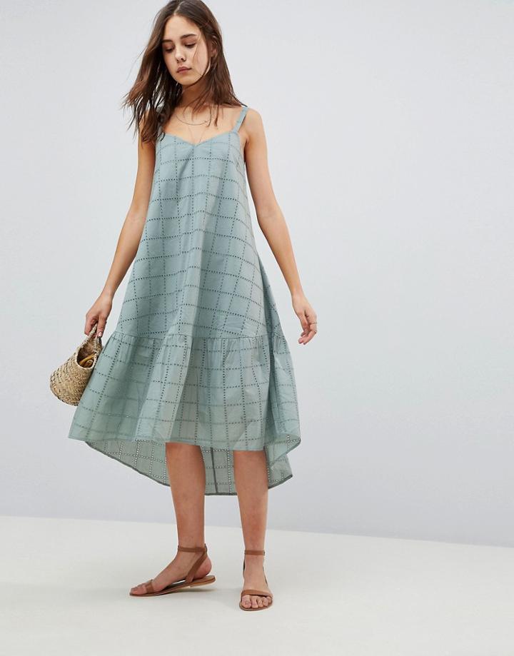 Asos Broderie Drop Waist Midi Sundress - Blue