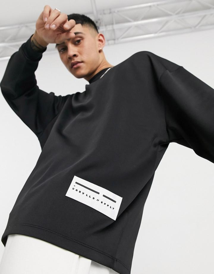 Asos Unrvlld Spply Long Sleeve T-shirt Scuba With Rubberized Patch In Black