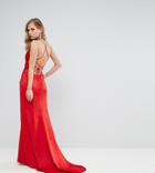 Bariano Drape Satin Gown With Strappy Back - Red
