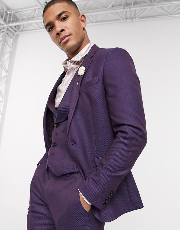 Asos Design Wedding Skinny Wool Mix Suit Jacket In Soft Berry Twill-red