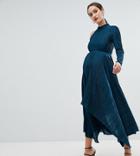 Asos Design Maternity Asymmetric One Sleeve Plisse Dress - Green