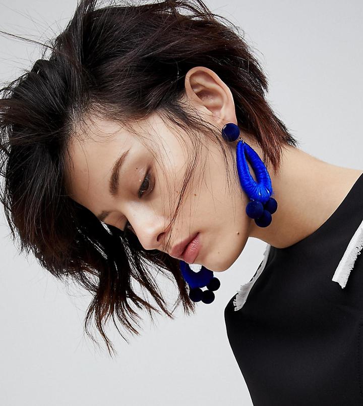 Asos Fabric Wrapped And Velvet Ball Drop Earrings - Blue