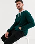 Asos Design Hoodie In Green With White Marl Hood-navy