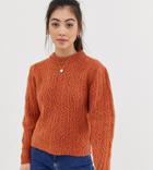Asos Design Petite Sweater With Stitch Detail - Brown