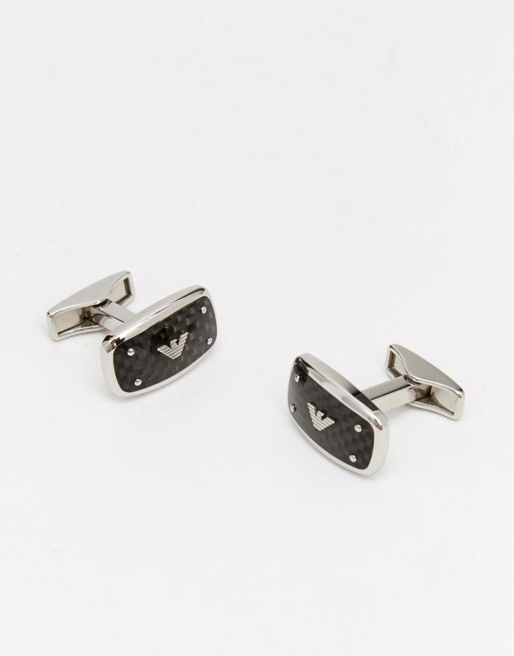 Emporio Armani Eagle Cufflinks In Carbon Fibre - Silver