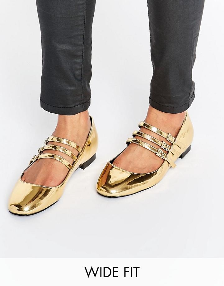 Asos Lee Wide Fit Square Toe Ballet Flats - Gold
