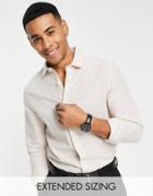 Asos Design Regular Smart Linen Shirt With Penny Collar In Ecru-neutral