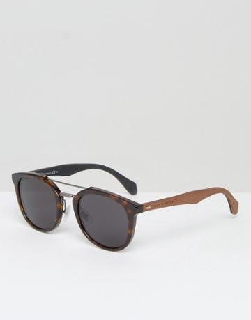 Boss By Hugo Boss Round Sunglasses In Tort With Double Brow - Brown