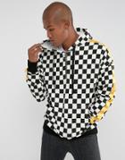 Sixth June Oversized Hoodie In Checkerboard With Yellow Stripe - White