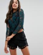 Lipsy High Neck Lace Top - Green