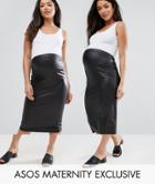 Asos Maternity Over The Bump Midi Skirt And Leather Look Skirt 2 Pack - Black