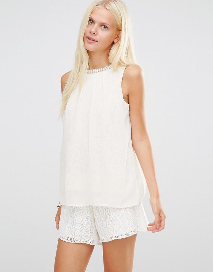 B.young Lona Sheer Lace Top With Embellished Neck - Whisper Pink