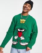 Asos Design Looney Tunes Marvin The Martian Sweater In Green