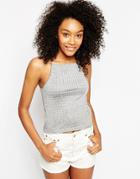 Asos Cami Top With Square Neck In Slinky Rib - Gray
