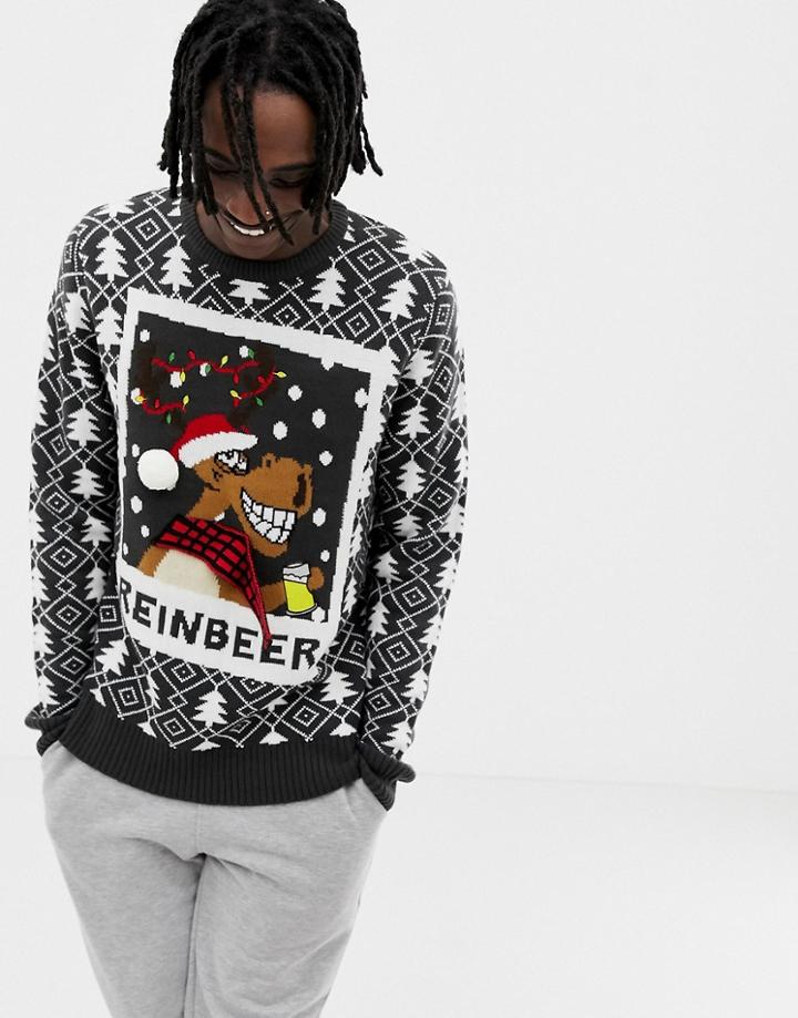 Brave Soul Reinbeer Holidays Sweater-gray