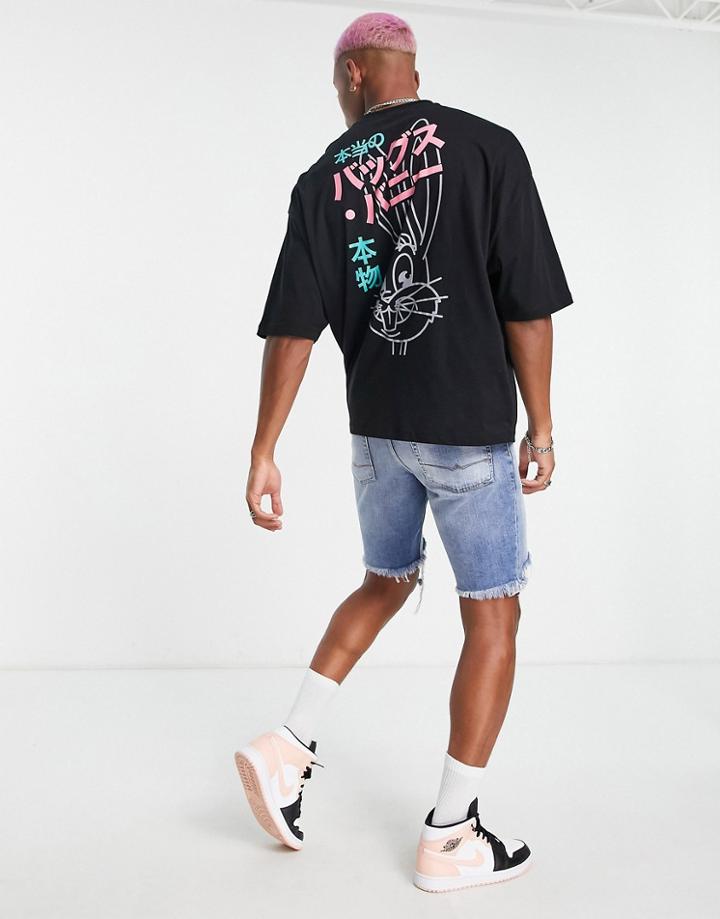 Asos Design Oversized T-shirt With Bugs Bunny Print In Black