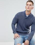 Esprit Shawl Collar Sweater In 100% Cotton With Oil Wash - Blue