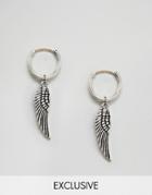 Reclaimed Vintage Inspired Wing Hoop Earrings In Burnished Silver - Silver