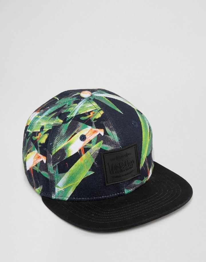 Artsac Workshop Snapback Cap With Tropical Print - Navy