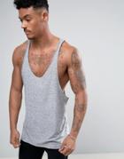 Asos Tank With Extreme Racer Back With Raw Edge In Textured Fabric - Gray