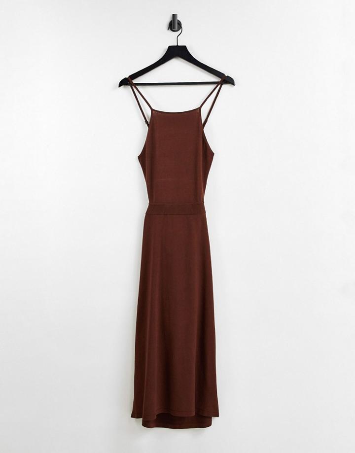 & Other Stories Knitted Cut Out Sides Midi Dress In Dark Brown-copper