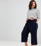 Asos Curve Tailored Linen Culotte With Tie Waist - Navy