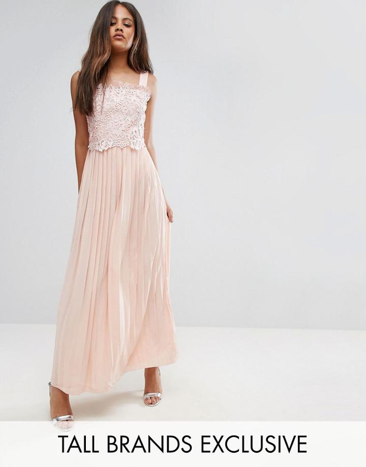 Little Mistress Tall Premium Lace Top Maxi Dress With Pleated Skirt - Pink