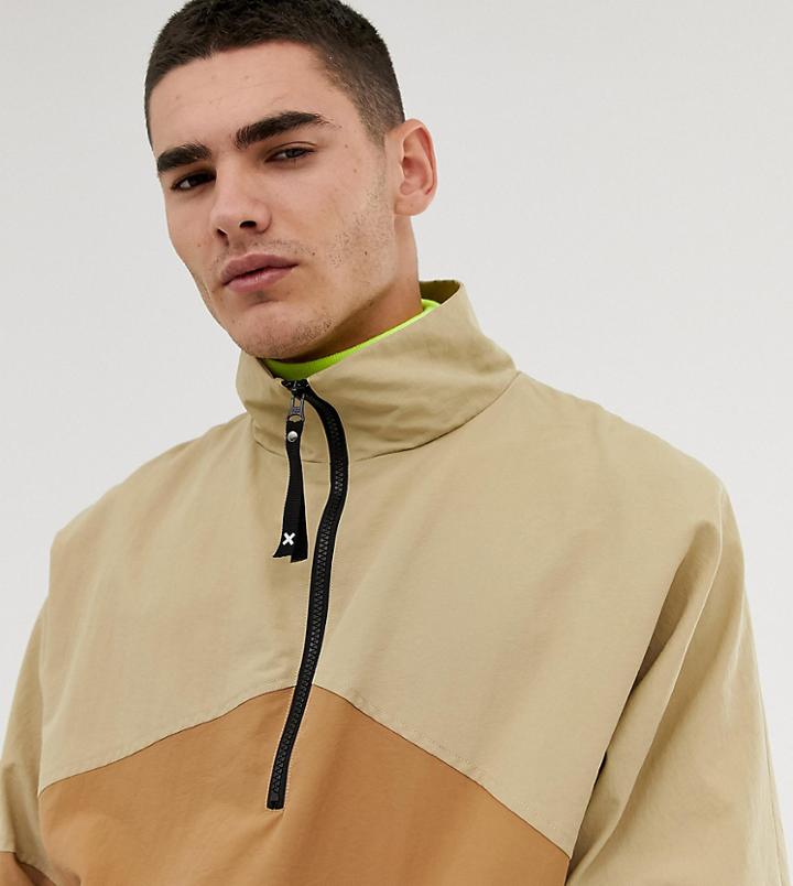 Collusion Waterproof Color Block Overhead Jacket-brown
