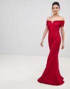 City Goddess Bardot Maxi Dress With Metal Detail - Red