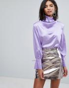 Sister Jane Drapey Blouse In Satin - Purple